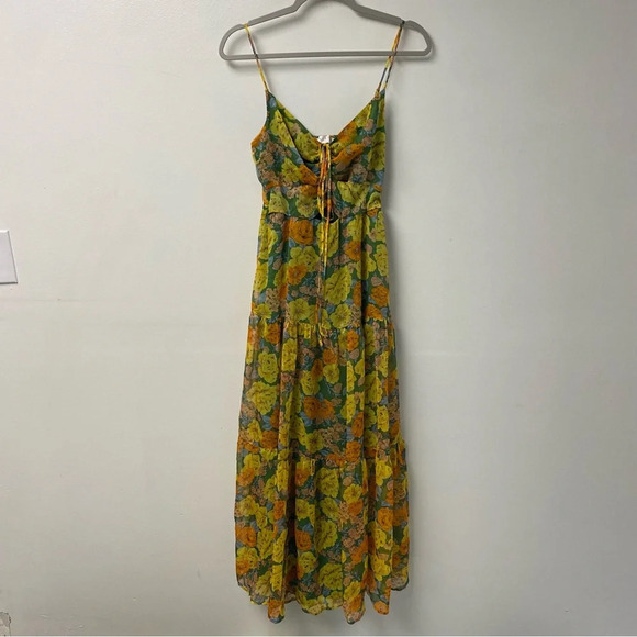 ASTR the Label Brandy Floral-Print Cutout Maxi Dress Yellow Green Size Small - Picture 4 of 8